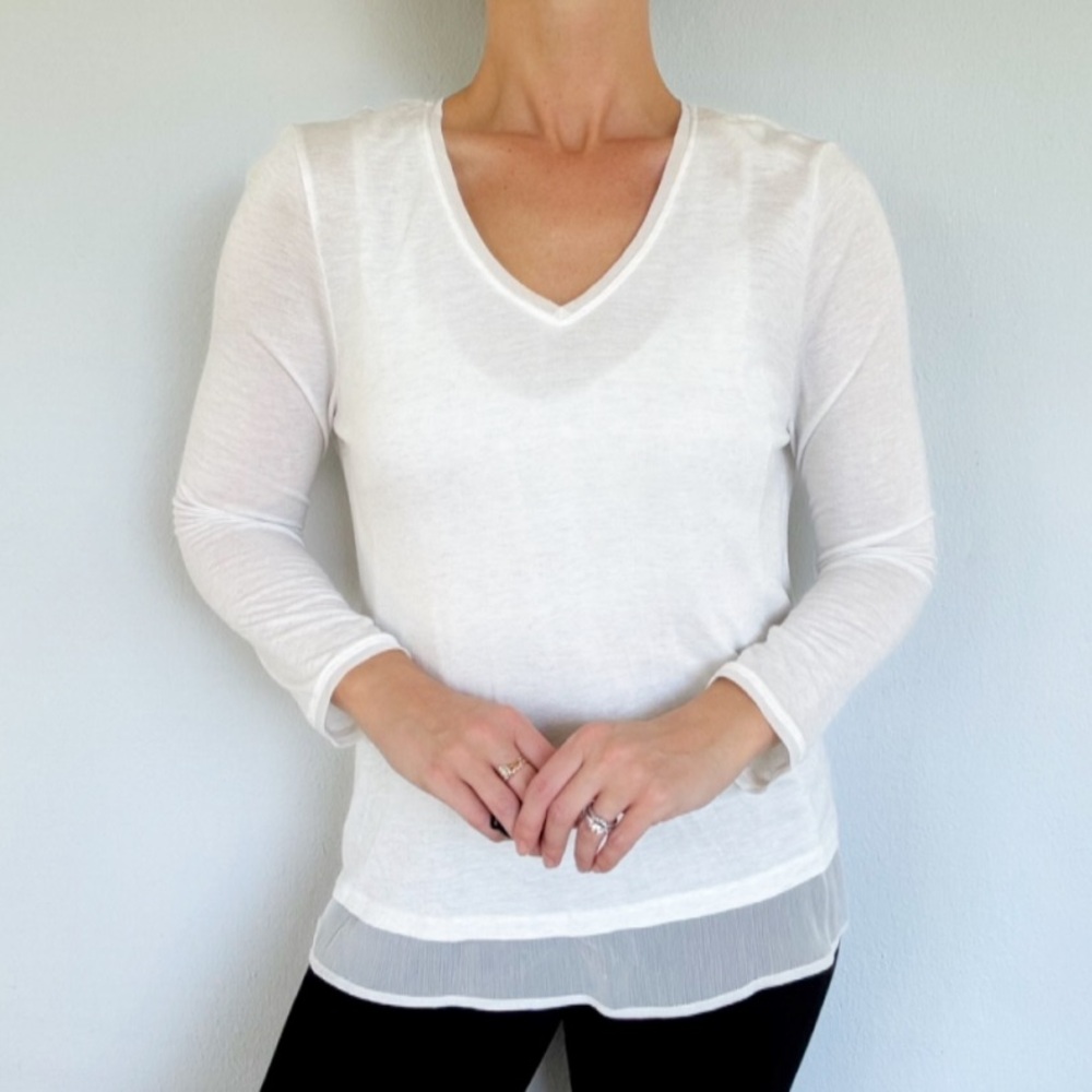 Democracy white silver glitter v-neck layered chiffon long sleeve top medium
